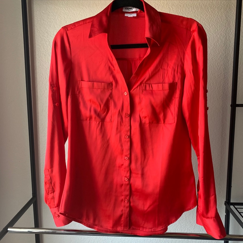 Cherry Red Slim Fit Satin Portofino Dress Top